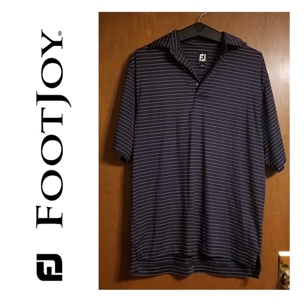 Navy and White Pinstripe FootJoy Mens Golf Polo M